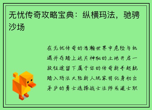 无忧传奇攻略宝典：纵横玛法，驰骋沙场