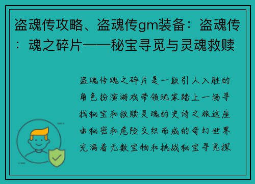 盗魂传攻略、盗魂传gm装备：盗魂传：魂之碎片——秘宝寻觅与灵魂救赎之旅